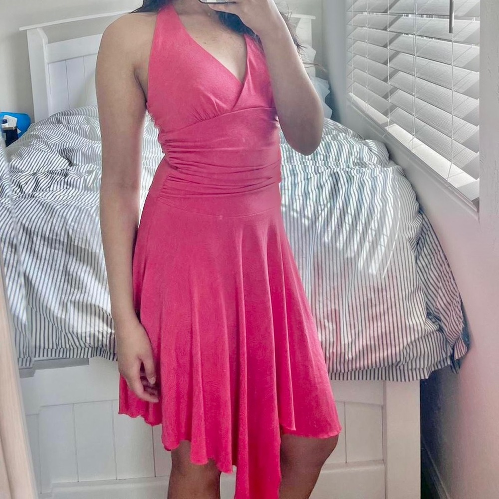 Speechless Y2K Girls Night Out Fuchsia Hot Pink Glitter Halter Fit & Flare dress